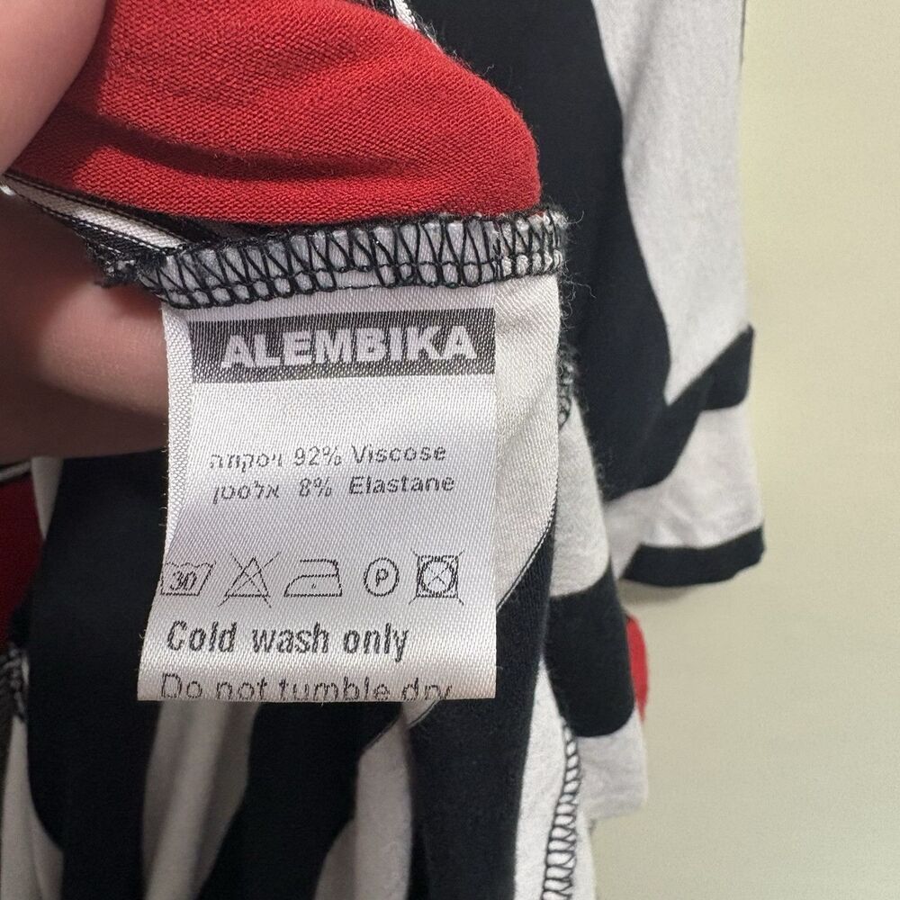 Alembika Jersey Knit Tunic Top Medium Red Black White Stripe Lagenlook Artsy - Picture 5 of 9